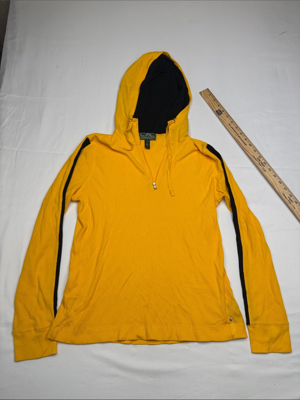 RALPH LAUREN ACTIVE YELLOW WAFFLE KNIT QUARTER ZIP HOODIE WOMENS XL